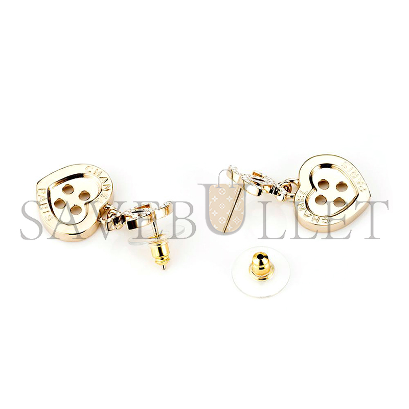 CHANEL HEART-SHAPED BUTTON PENDANT EARRINGS
